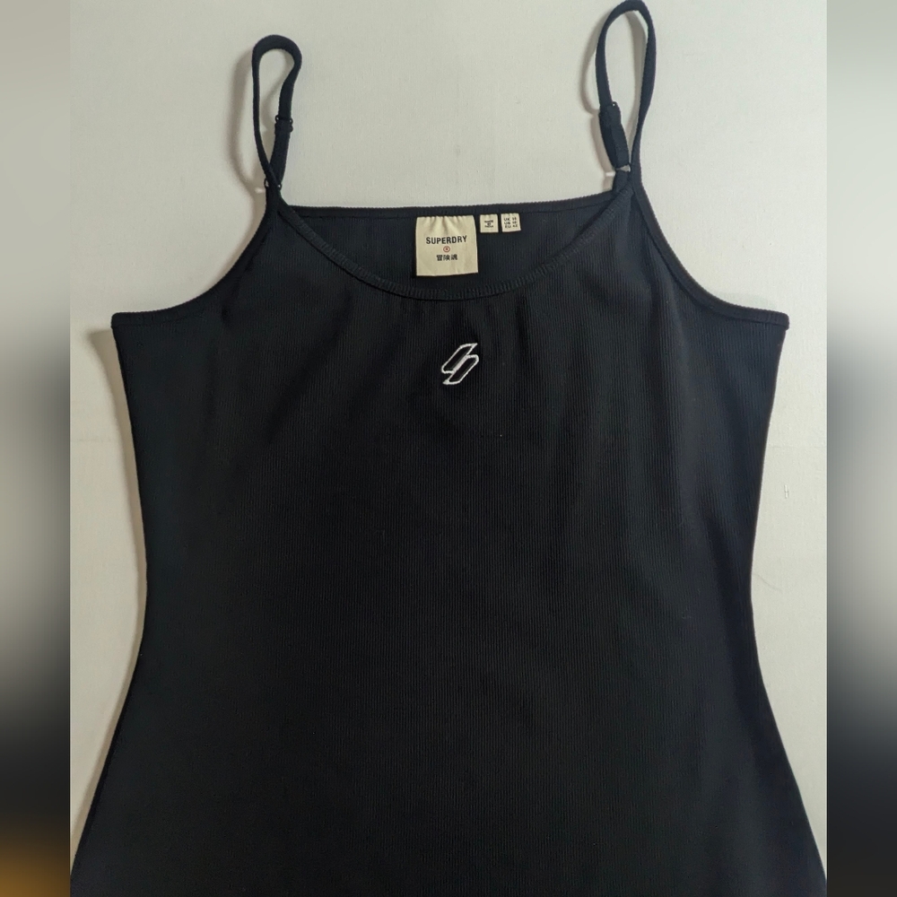 Superdry Code Essential Strappy Mini Slim Fit Tank Dress Bodycon Black Sz 10 EUC - Picture 9 of 16